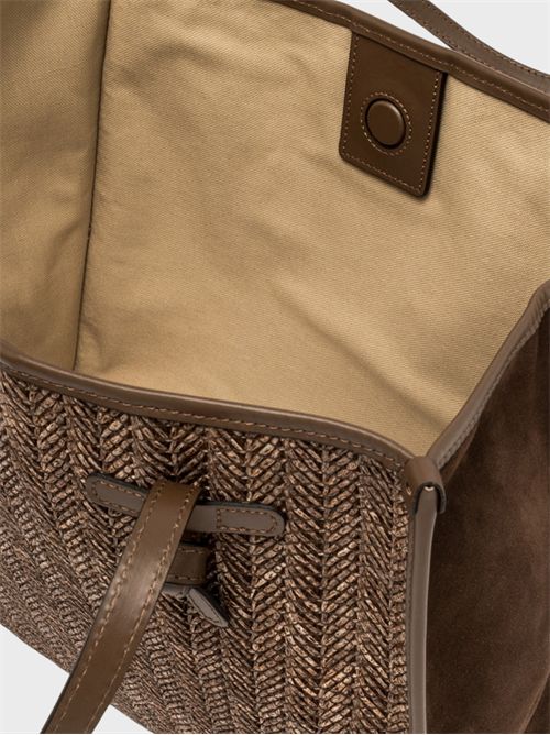 Shopping bag in paglia spigata con dettagli in pelle GIANNI CHIARINI MARCELLA | BS12360MDNCHOCO